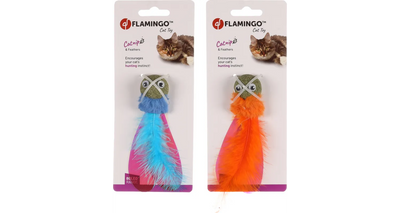 FLAMINGO Igračka za mačke Loptica Boleo s perjem, Catnip, Narandžasta ili Plava