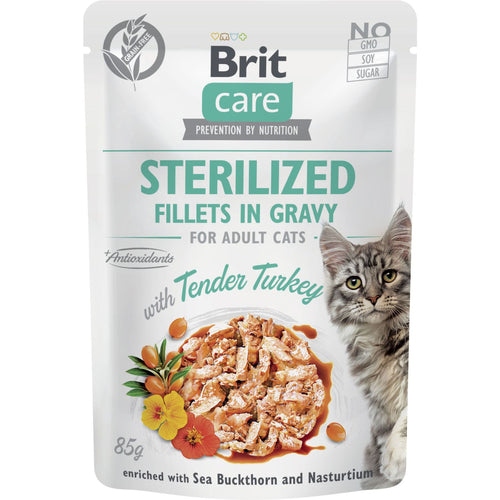 BRIT CARE Sterillized kesica, fileti u sosu s curetinom, 85% mesa, 85g