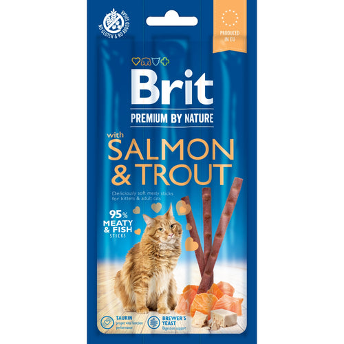 BRIT PREMIUM by Nature, meki stapici za macke, 95% mesa, s lososom i pastrmkom