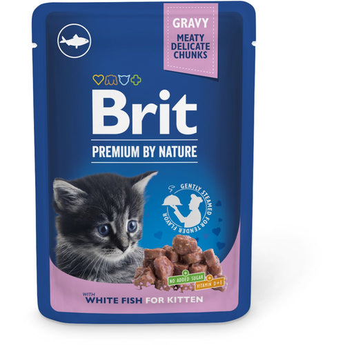 BRIT PREMIUM kesica, socni komadici, KITTEN bela riba, 100g