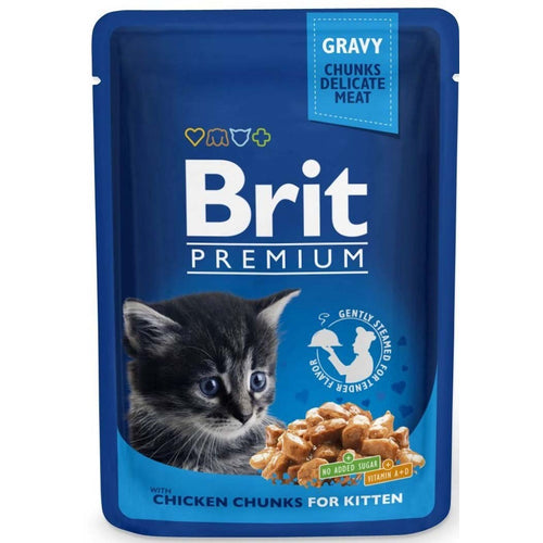 BRIT PREMIUM kesica, socni komadici, KITTEN piletina, 100g