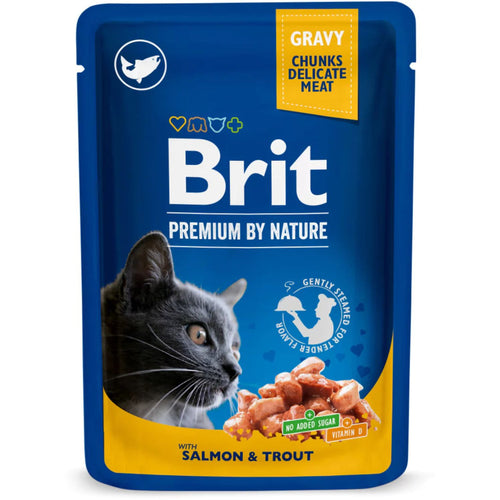 BRIT PREMIUM kesica, socni komadici, losos s pastrmkom, 100g