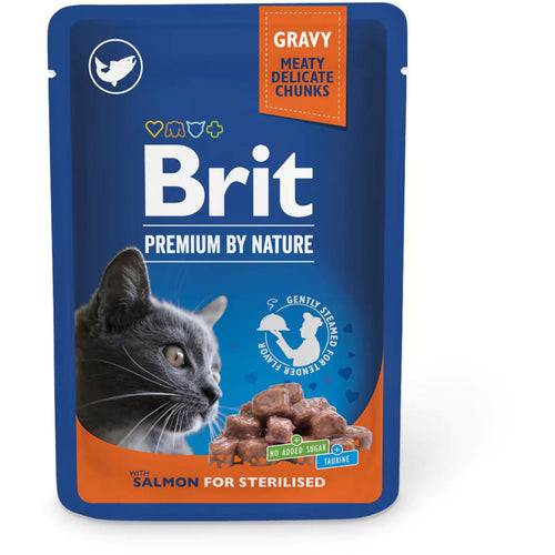 BRIT PREMIUM kesica, socni komadici, Sterilised, losos, 100g
