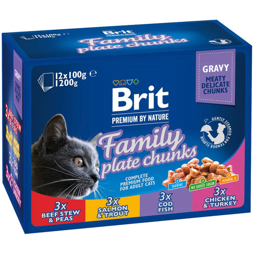 BRIT PREMIUM kesice, socni komadici, family obrok, 12x100g