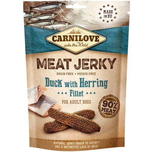 CARNILOVE Jerky Fillet, mesni fileti, pacetina i haringa, bez zitarica, 100g