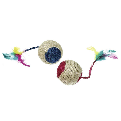 FLAMINGO Igracka za macke Loptica zvucna sa perjem, sisal 6cm, raznih boja
