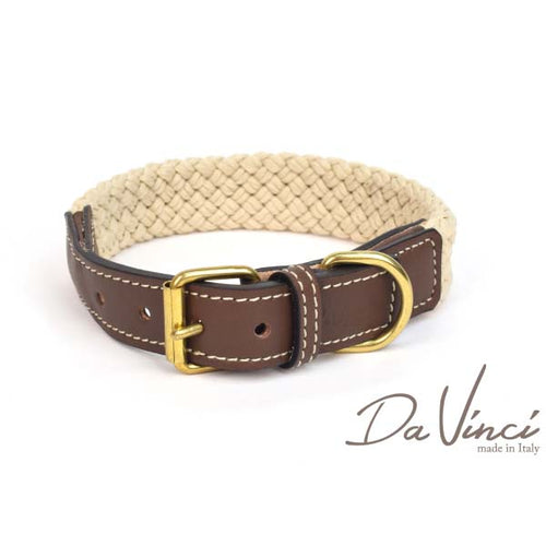 OUTLET LEO PET Ogrlica za pse DaVinci, od kanapa s kozom, Braon