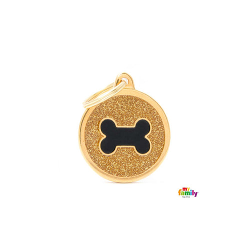 OUTLET MYFAMILY Shine Plocica za graviranje, Glitter Kost zlatna, L 3,93x3,17cm