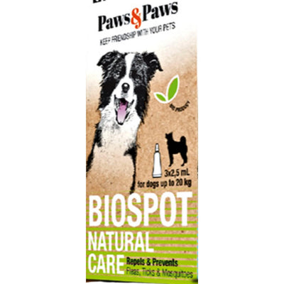 PAWS&PAWS Ampula BioSpot Natural Dog za pse, antiparazitske, 3x2,5ml