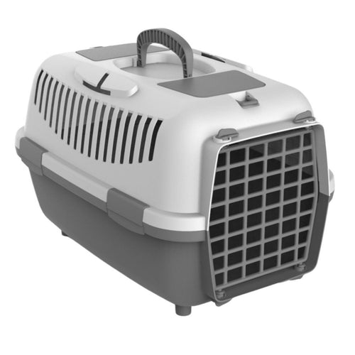 PETMAX Transporter Nomade, s plasticnim vratima, Sivi