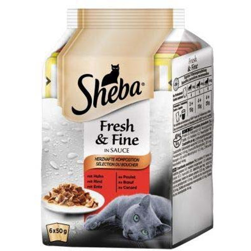SHEBA Fresh&Fine Multipack za macke Izbor mesa u sosu, 6x50g