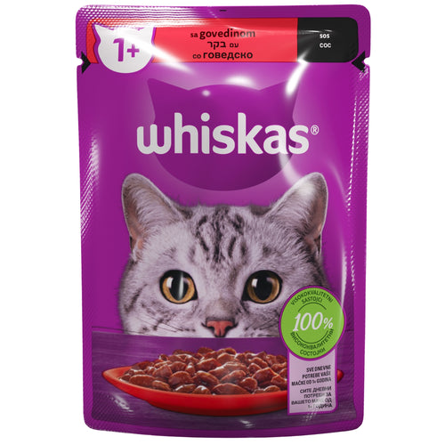 WHISKAS Kesica za macke Adult s govedinom u sosu, 1+ godina, 85g