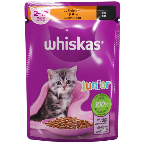 WHISKAS Kesica za macke JUNIOR s piletinom u sosu, 85g