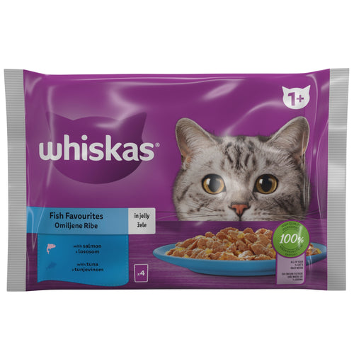 WHISKAS Multipack za macke Adult Izbor ribe u zeleu, 1+ godina, 4x85g