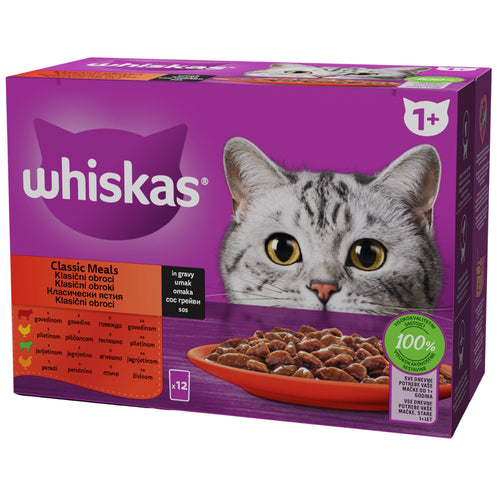 WHISKAS Multipack za macke Adult Klasican izbor u sosu, 1+ godina, 12x85g