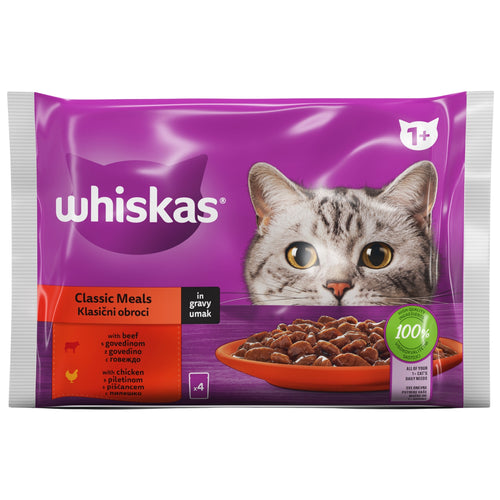 WHISKAS Multipack za macke Adult Klasican izbor u sosu, 1+ godina, 4x85g