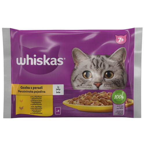 WHISKAS Multipack za macke Senior Izbor zivine u zeleu, 7+ godina, 4x85g