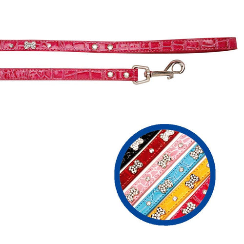 OUTLET CAMON Povodac za pse od eko koze CrocoBone Plavi 15mm/120cm