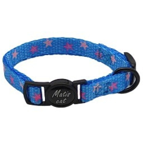 MATIS Ogrlica za macke sa sigurnosnom kopcom, plava, zvezdice 1cm/18-26cm