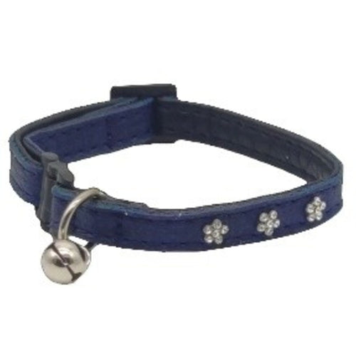 MATIS Ogrlica za macke sa sigurnosnom kopcom, cirkoni, tamno plava, 1cm/18-26cm