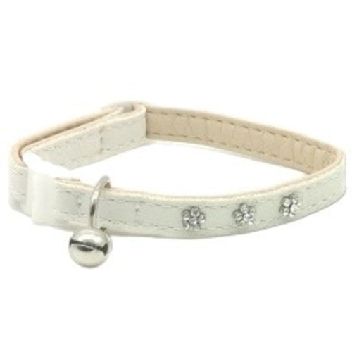 MATIS Ogrlica za macke sa sigurnosnom kopcom, s cirkonima, bela, 1cm/18-26cm