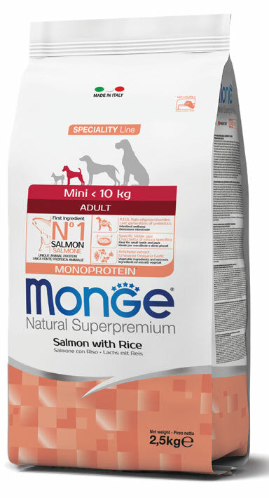 MONGE Hrana za odrasle pse malih rasa, Losos, 2,5kg