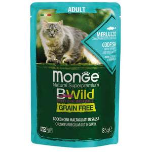 BWILD Sos za odrasle mačke, Bakalar s račićima i povrćem, 85g