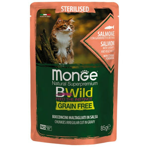 BWILD Sos za sterilisane mačke, Losos s račićima i povrćem, 85g