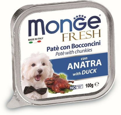 MONGE Fresh Pašteta za pse, s komadićima pačetine, 100g