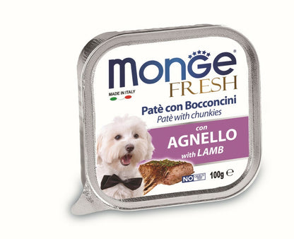 MONGE Fresh Pašteta za pse, s komadićima jagnjetine, 100g