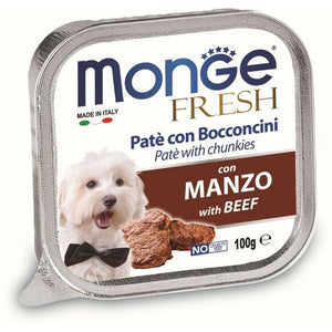 MONGE Fresh Pašteta za pse, s komadićima govedine, 100g