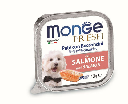 MONGE Fresh Pašteta za pse, s komadićima lososa, 100g