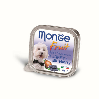 MONGE Fruit Pašteta za pse, s komadićima ćuretine i borovnice, 100g