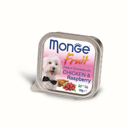 MONGE Fruit Pašteta za pse, s komadićima piletine i maline, 100g