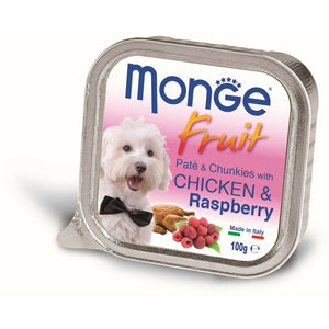 MONGE Fruit Pašteta za pse, s komadićima piletine i maline, 100g