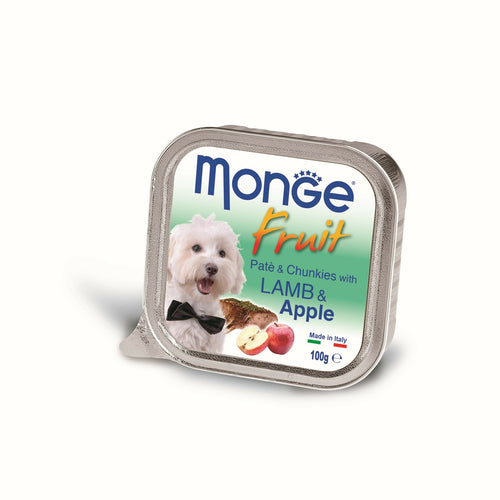 MONGE Fruit Pašteta za pse Jagnjetina i Jabuka s komadićima 100g
