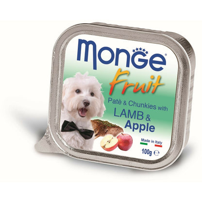 MONGE Fruit Pašteta za pse, s komadićima jagnjetine i jabuke, 100g