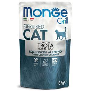 MONGE Grill Sos za sterilisane mačke, s pastrmkom, 85g