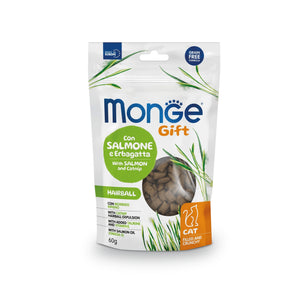 MONGE Gift Cat Poslastica za mačke Hairball, losos i mačja trava, 60g