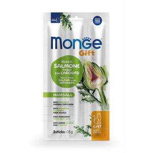 MONGE Gift Cat Poslastica za mačke Hairball, losos i artičoka, 15g
