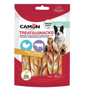 CAMON Treats&Snacks Poslastica za pse Štapići od presovane kože, dvobojni 80g