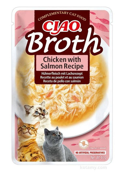 OUTLET CIAO Broth za mačke, piletina i losos u čorbi, 40g