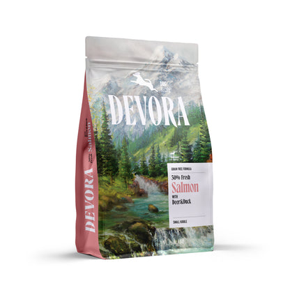 DEVORA Dog Grain Free Mini,losos s jelenom i pačetinom