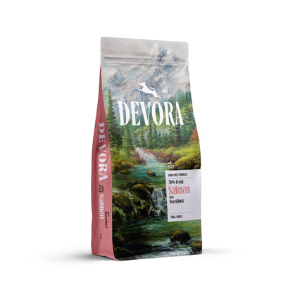 DEVORA Dog Grain Free Mini,losos s jelenom i pačetinom