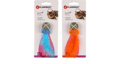 FLAMINGO Igračka za mačke Loptica Boleo s perjem, Catnip, Narandžasta ili Plava