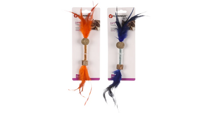 FLAMINGO Igračka za mačke Štap Boleo, s perjem, Catnip&Matatabi, raznih boja