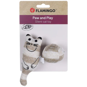 FLAMINGO Igračka za mačke  Faci Mačka s loptom, tekstilna, Braon, 13cm