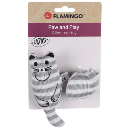 FLAMINGO Igračka za mačke Faci Mačka s loptom, tekstilna, Siva, 13cm
