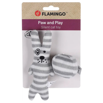 FLAMINGO Igračka za mačke Faci Zec s loptom, tekstilna, Siva, 15,5cm
