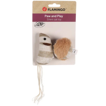 FLAMINGO Igračka za mačke Faci Miš sa loptom, tekstilna, Braon, 8,8cm